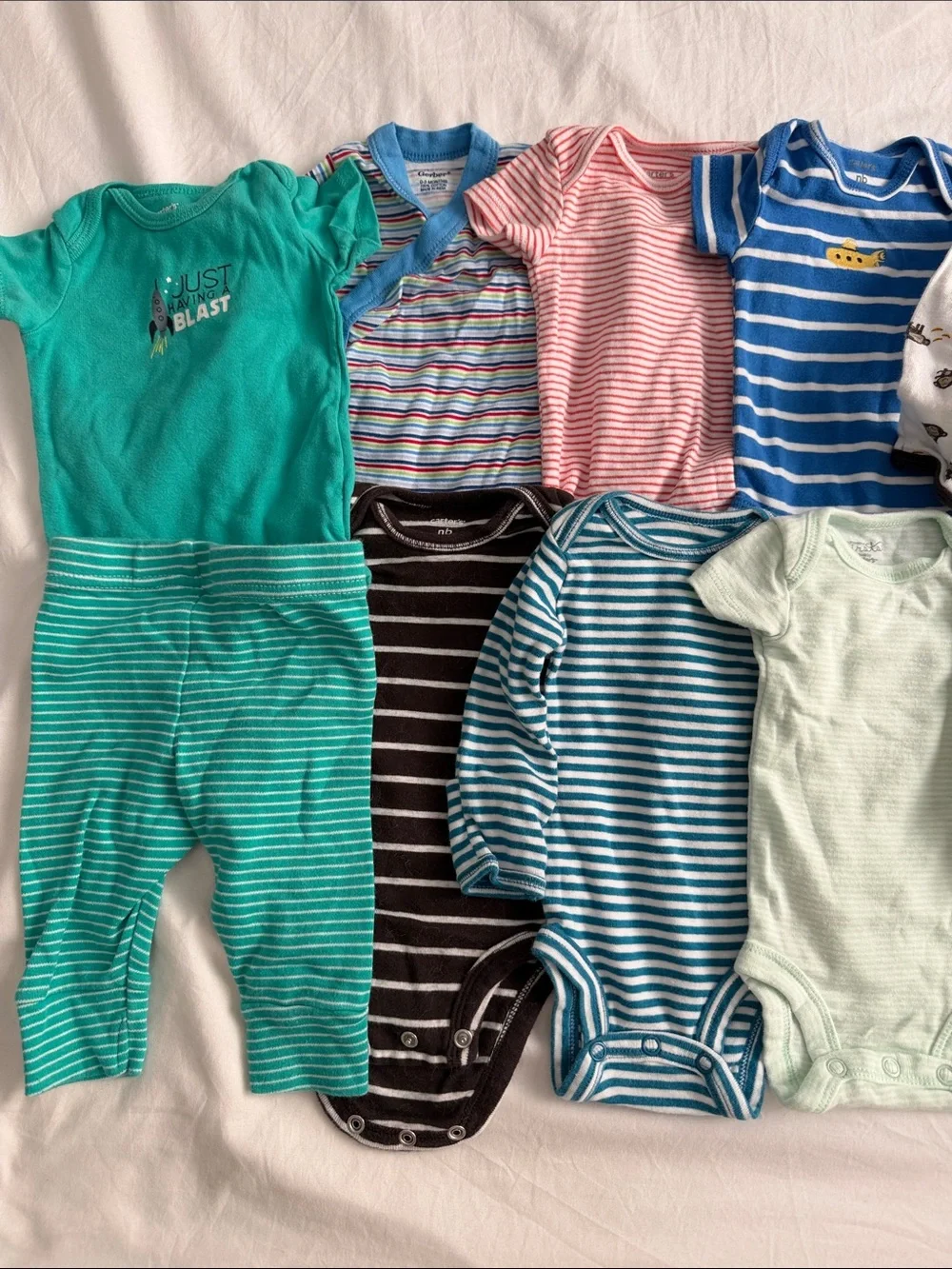 Carter's Teal, Blue, Pink & Brown Striped Baby Bodysuit Set